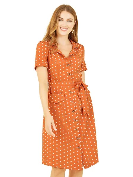Платье-рубашка в стиле ретро Yumi Original с точечным принтом, ярко-оранжевый