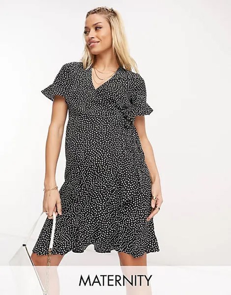 Черное платье мини с запахом Vero Moda Maternity