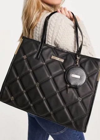 Черная стеганая сумка-шопер квадратной формы с заклепками River Island-Черный цвет