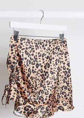 Атласная мини-юбка с леопардовым принтом и сборками Missguided Petite-Многоцветный