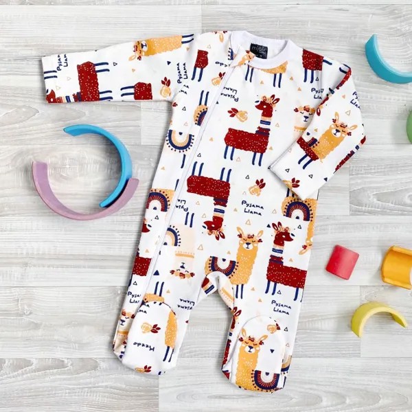 Mjolk Утеплённый комбинезон с закрытой ножкой Sleep and Play Ламы