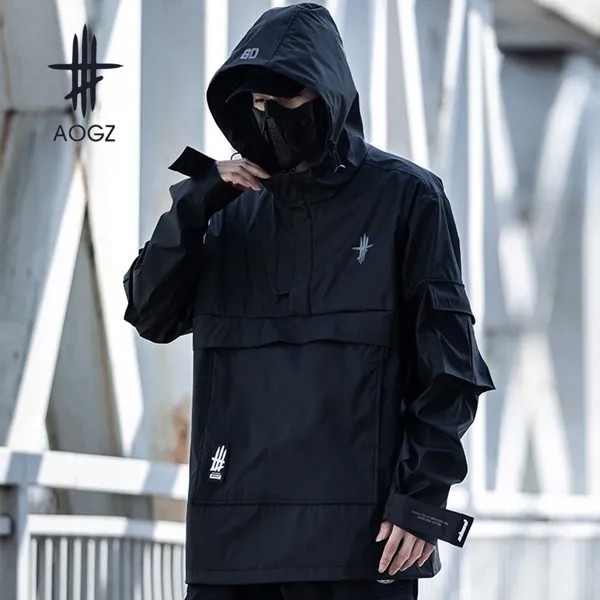 Куртка-бомбер AOGZ Techwear Мужская, тактическая ветровка на молнии с капюшоном, Повседневная Свободная Толстовка, пуловер, верхняя одежда, весна