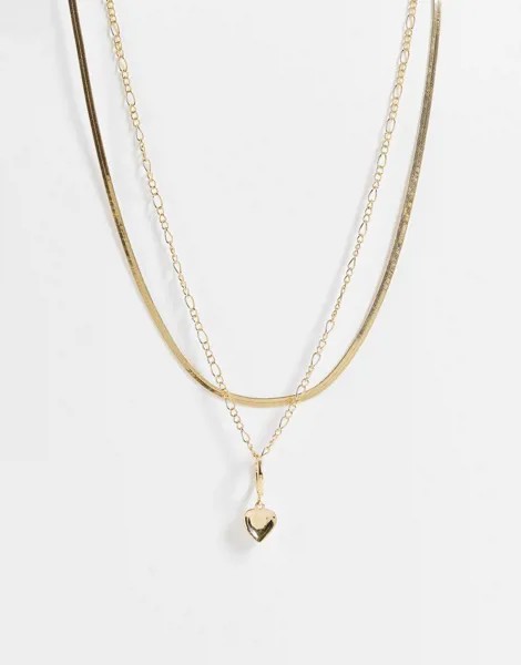 Золотистое ярусное ожерелье с несколькими цепочками и подвеской в виде сердца Pieces-Золотистый