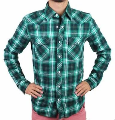 Мужская классическая клетчатая рубашка в стиле вестерн на пуговицах с длинным рукавом Levis, зеленая 3Lylw0062