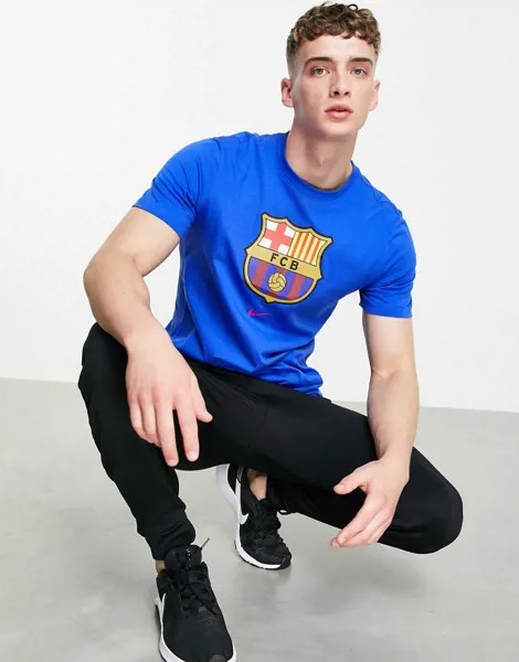 Голубая футболка с гербом ФК «Барселона» Nike Football FC Barcelona Crest-Голубой