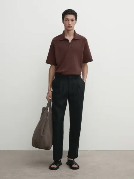 Трикотажная рубашка-поло из смесового хлопка с короткими рукавами Massimo Dutti, бордовый