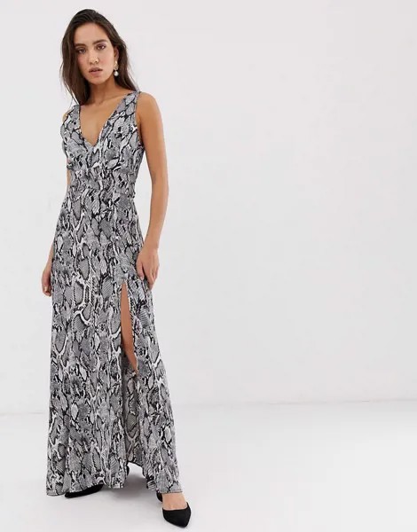 Платье макси со змеиным принтом River Island-Серый
