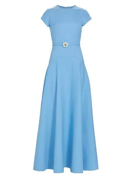 Платье макси с цветочным принтом и поясом Oscar De La Renta, синий