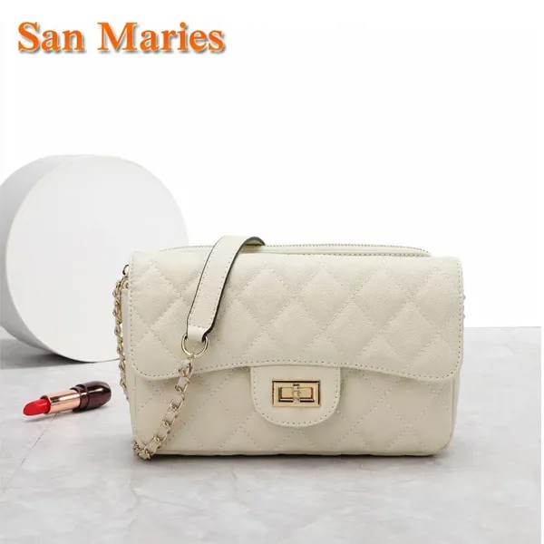 Классические женские сумки San Maries, маленькие клетчатые портфели на плечо с клапаном и золотой цепочкой