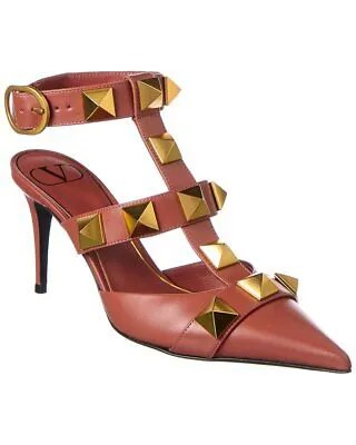 Женские кожаные туфли-лодочки с ремешком на щиколотке Valentino Roman Stud 80, розовые 36