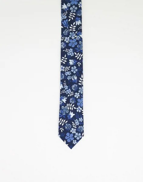 Синий галстук с цветочным принтом Gianni Feraud-Темно-синий