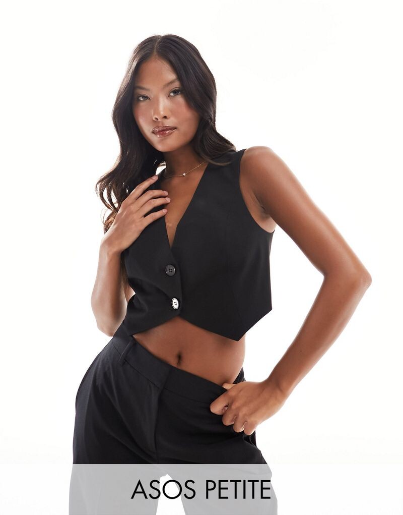 Черный укороченный жилет ASOS DESIGN Petite