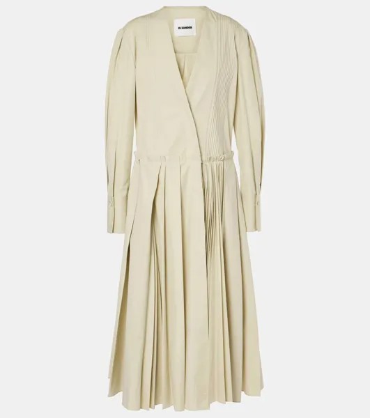 Платье миди из плиссированного хлопкового поплина Jil Sander, цвет lemon green