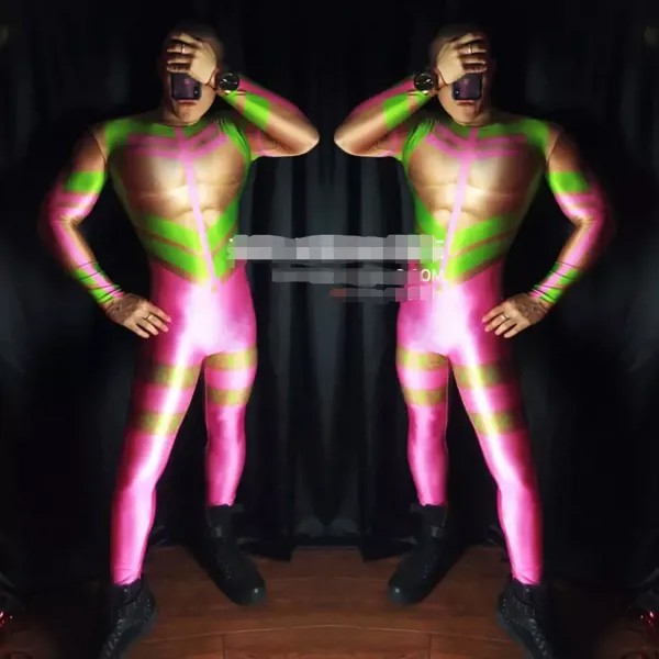 Ночной клуб бар мужские DJ ажурные Сценические костюмы мужские флуоресцентные мышечные комбинезоны для вечерние шоу представлений одежда