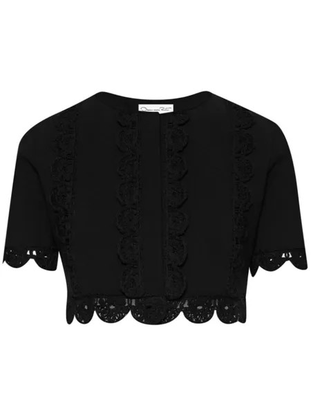 Кардиган с короткими рукавами и фестонами Oscar de la Renta, черный