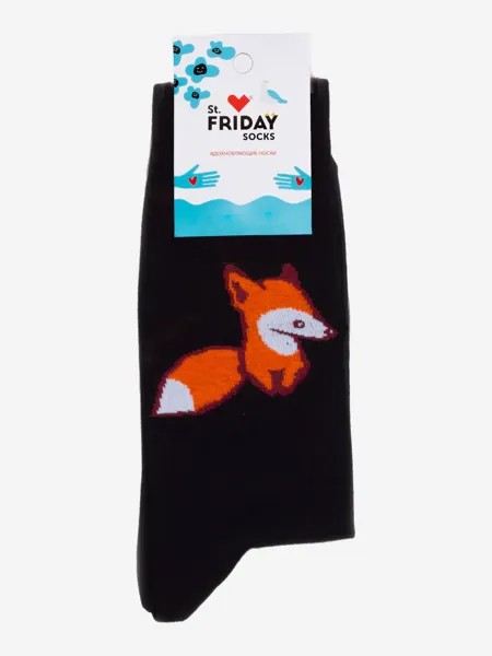 Носки с рисунками St.Friday Socks - Лисичка Черные, Черный