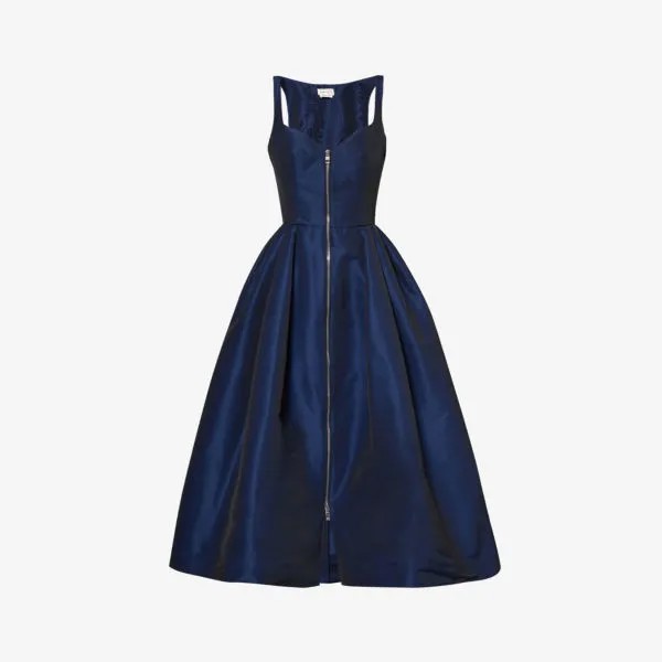 Плиссированное платье миди с вырезом в форме сердца Alexander Mcqueen, синий