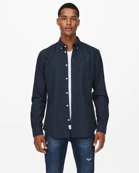Мужская рубашка Оксфорд с длинным рукавом Only & Sons, темно-синий