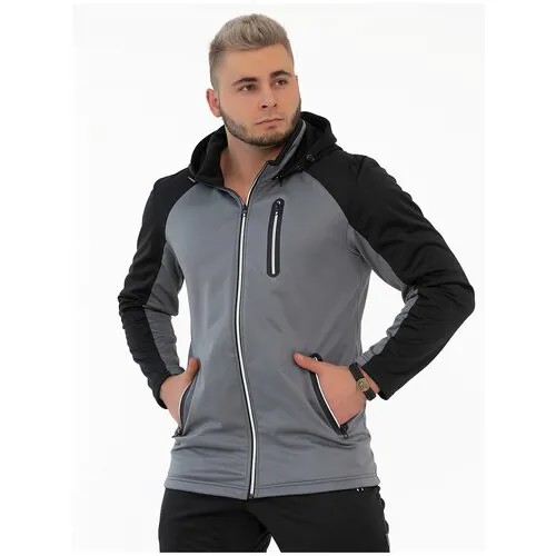 Куртка CroSSSport, средней длины, силуэт свободный, мембранная, карманы, ветрозащитная, ультралегкая, светоотражающие элементы, влагоотводящая, водонепроницаемая, съемный капюшон, размер 46, серый