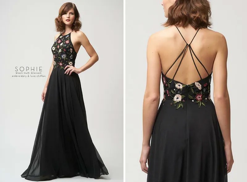JENNY YOO Черное платье с цветочной вышивкой SOPHIE Роскошная шифоновая юбка с открытой спиной 4 США