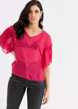 Блузка с оборками и V-образным вырезом Closet-Розовый цвет