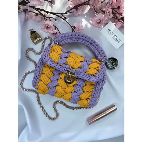 Сумка  кросс-боди Feyarbeads повседневная, текстиль, горчичный, фиолетовый