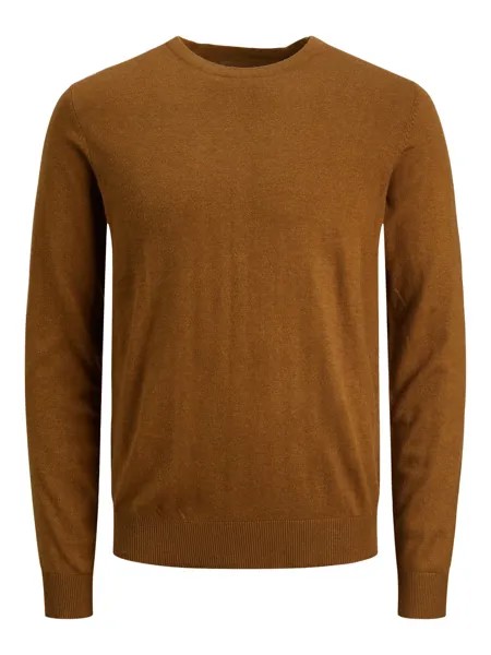 Лонгслив Jack & Jones Dünner Langarm Strickpullover Rundhals Basic Sweater JJEEMIL, коричневый