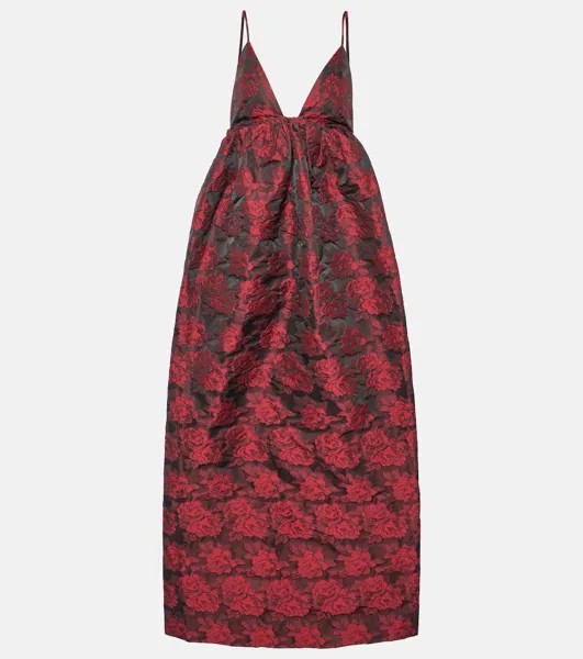 Жаккардовое платье макси с цветочным принтом Ganni, красный