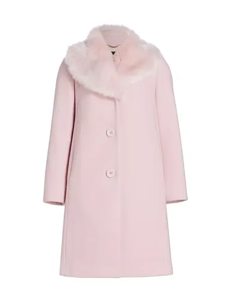 Шерстяное пальто с воротником из искусственного меха Mainline Kate Spade New York, цвет impatiens pink