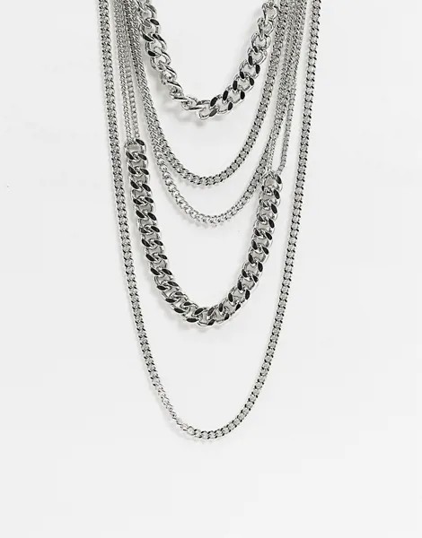 Ярусное ожерелье с цепочками ASOS DESIGN-Серебристый