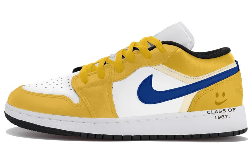 Кроссовки Air Jordan 1 Vintage Basketball Shoes Women's Low-top Yellow/white/blue, синий/желтый