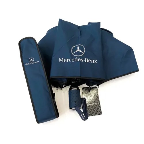Зонт Мерседес (Mercedes), оригинал, в коробке, премиальный, полный автомат, антиветер, синий
