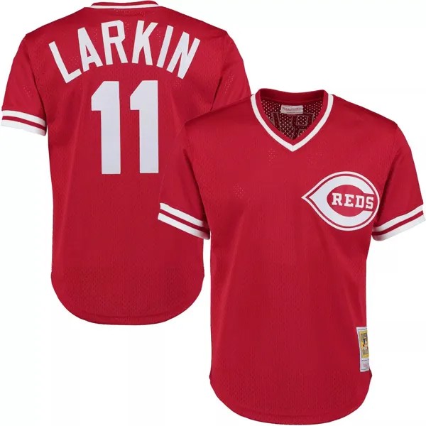 Мужская тренировочная майка с сеткой Mitchell & Ness Barry Larkin Red Cincinnati Throwback Reds Cooperstown