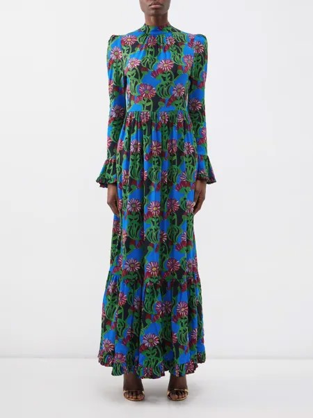 Платье макси visconti из крепа с цветочным принтом La DoubleJ, мультиколор