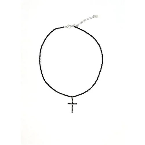 Чокер с крестом Cross ожерелье на шею бусы черная шпинель, фианиты