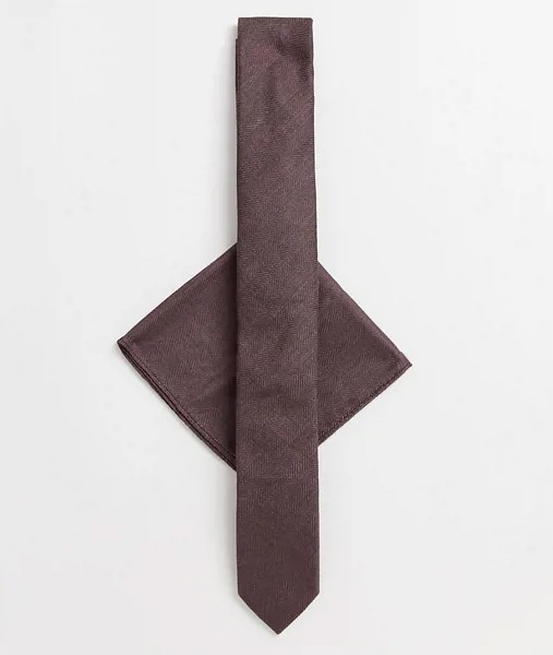 Коричневый узкий фактурный галстук и платок для нагрудного кармана ASOS DESIGN