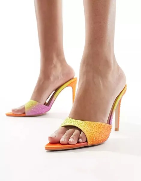 Оранжево-желтые кружевные босоножки-мюли Simmi London Frankie SIMMI Shoes