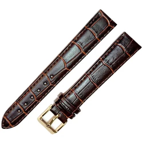 Ремешок 1805-02-1-2 ДП Kroko KAGAWA Коричневый кожаный ремень 18 мм для часов наручных длинный из кожи натуральной мужской удлиненный