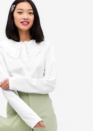 Белый лонгслив из органического хлопка с воротником Monki Pari