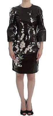 Платье DOLCE - GABBANA Черное платье-футляр с рукавом 3/4 с цветочным принтом IT42/US8/M Рекомендуемая розничная цена 6500 долларов США