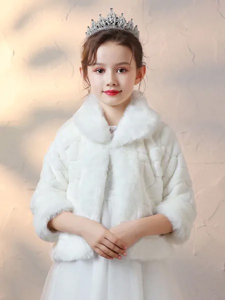 Milanoo Flower Girl Wraps Ivory Long Sleeves Faux Fur Coat Flower Girl Winter Outerwear