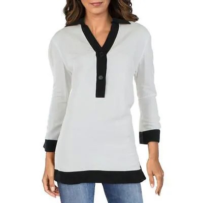 Женская черно-белая льняная рубашка на пуговицах Anne Klein Топ Henley S BHFO 8945
