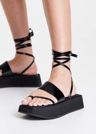 Массивные черные сандалии с ремешками из натуральной кожи Topshop-Черный цвет