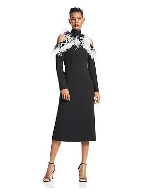 CHRISTOPHER KANE Женское черное платье миди с длинными рукавами и перьями на подкладке 4