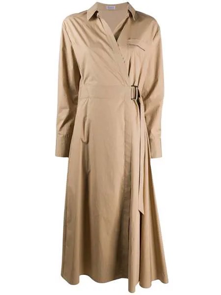 Brunello Cucinelli платье миди с заостренным воротником и запахом
