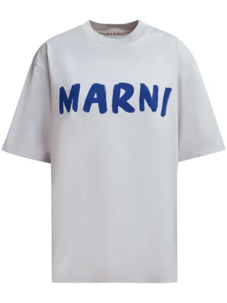 Marni хлопковая футболка с логотипом, серый
