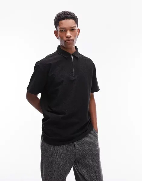 Черная блестящая рубашка-поло оверсайз Topman