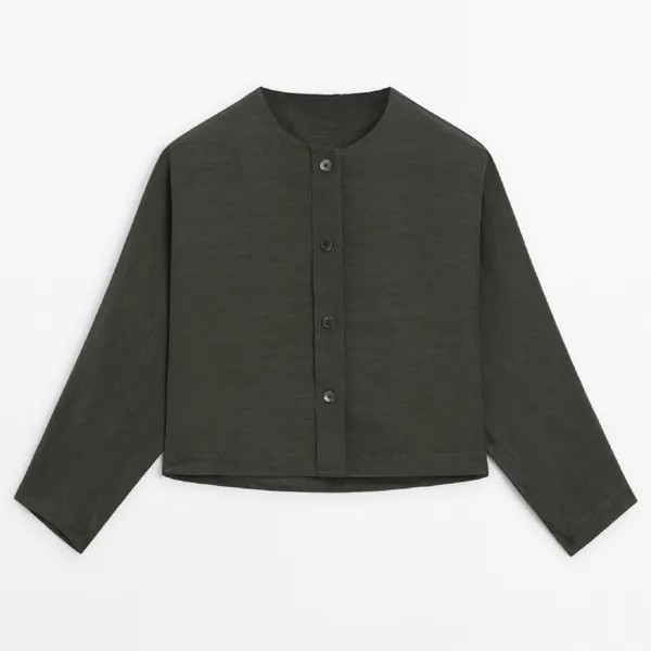 Рубашка Massimo Dutti Linen Blend with Raglan Sleeves, серо-зеленый