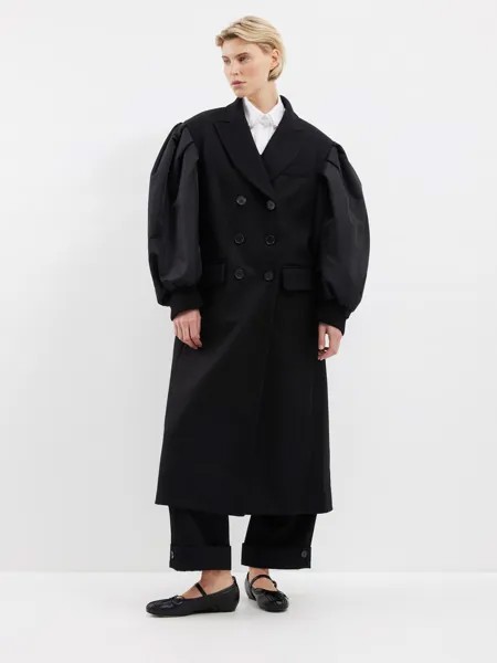 Валяное пальто с объемными рукавами из смесовой шерсти Simone Rocha, черный