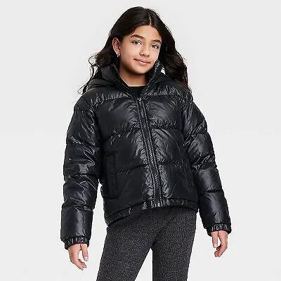 Укороченная куртка-пуховик для девочки - арт-класс Черный XS
